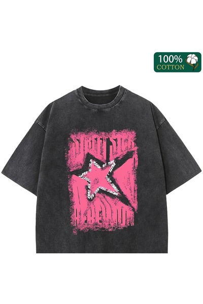 ZEMLİYA Μπλουζάκι με στάμπα, κορυφαίας ποιότητας, vintage πλυμένο, στυλ δρόμο...