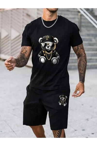 Marco Fresco Σετ Μπλουζάκι και Σορτς Oversize Μαύρο - Βαμβακερό Άνετο Κόψιμο