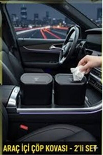 AKN Auto Car Trash Bin with Lid Organizer Garbage Can Black 2 Pieces