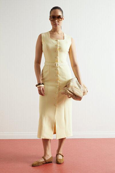 Swass Υφασμάτινο φόρεμα με λεπτομέρεια στα κουμπιά, κίτρινο