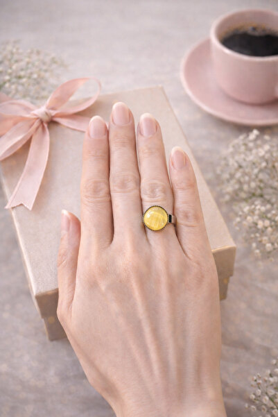 MUGUSA HEDİYELİK Orange-Colored Cat's Eye Stone Minimal Silver Ring - Shines ...