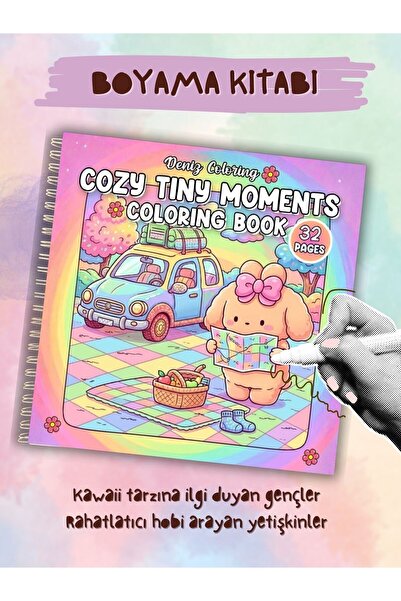 deniz9 Cozy Tiny Moments Boyama Kitabı – 32 Sayfa Kawaii ve Huzurlu Tasarımlar