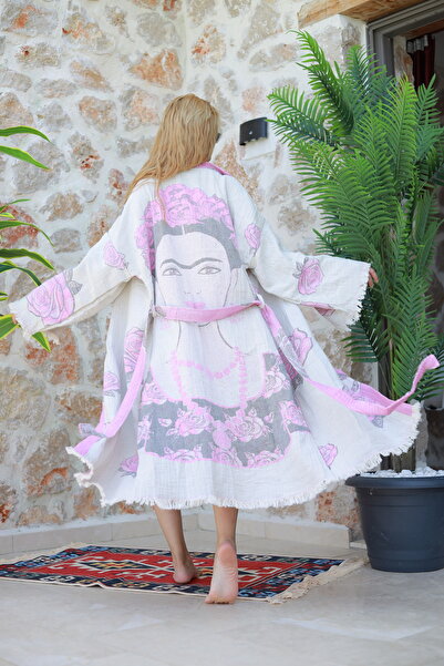 Denizli Kimono 3 KAT MUSLİN DOKUMA %100 PAMUK FRİDA KAHLO DESEN KİMONO, KAFTA...