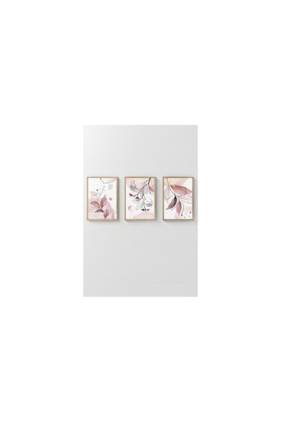 OEM Set de tablouri decorative Re-Bloom, 3 piese, model floral, roz/alb/negru...