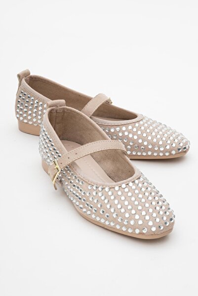 CCWAY AYAKKABI Γυναικεία Πέτρινη Μπαλαρίνα με Ζώνη Μπαλαρίνα ΜΠΕΖ ΑΣΗΜΕΝΙΟ