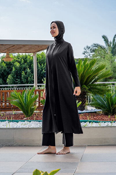 FORMO Γυναικείο μαύρο μακρύ μαγιό με φερμουάρ που στεγνώνει γρήγορα και καλύπ...