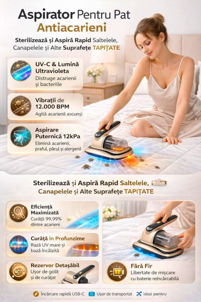 RelaxU Aspirator Portabil UV Curata Acarienii din Saltea