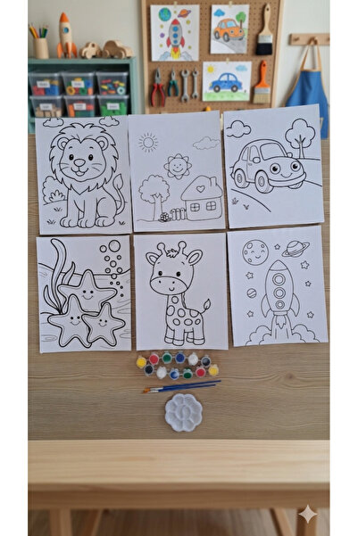 Edu&Hobby 6 Adet Mukavva Tuval Hobi Boyama Seti-Mini Çocuk Tuval Sanat Seti-H...