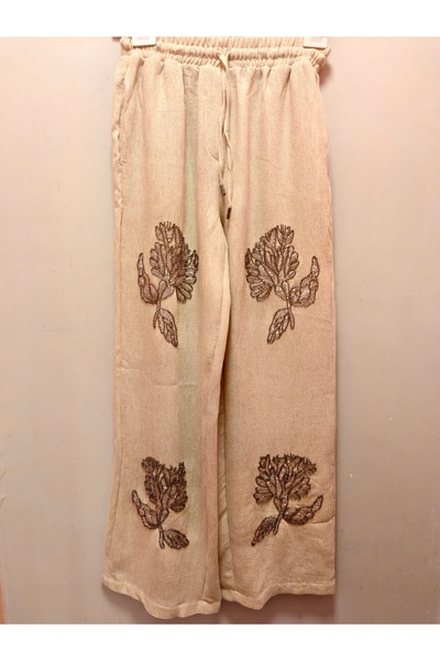 Butik ürünü Boncuk işlemeli keten pantolon