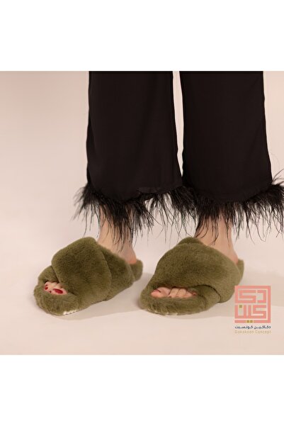 Dakakeen Concept olive green Fur Slippers Size 37 – Soft Plush Lining, Warm &...
