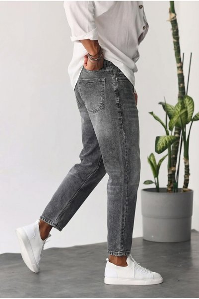 MADZEYMODA Men's Boyfriend Fit Denim Fabric Washed Gray Jean Jeans Trousers Ke-1157