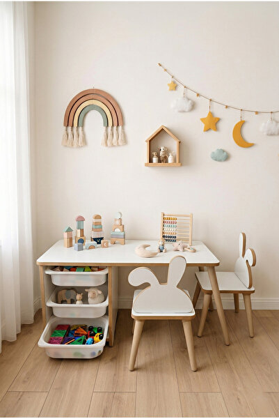 POFİTTO Çocuk Masa Sandalye Takımı-3 Sepetli Çalışma Ve Aktivite Masası-yaz-s...