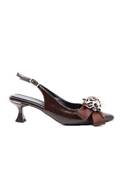 FELES 033-1027 Γυναικεία παπούτσια με τακούνι από καφέ λουστρίνι