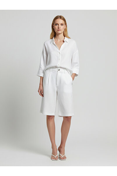 Xint Kadın Beyaz %100 Keten Oversize Şort