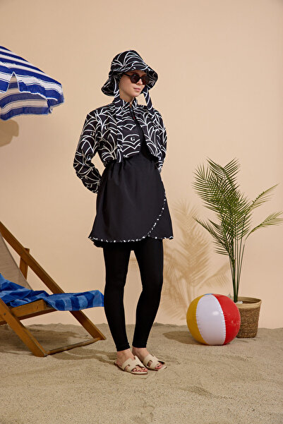 GAVLİA Women's Hijab Swimsuit 5-Piece Set with Half-Cover Zipper.