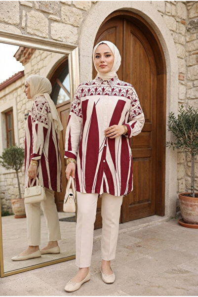 Kirazca Butik Λιτό καφτάνι - Βουργουνδία - Oversize