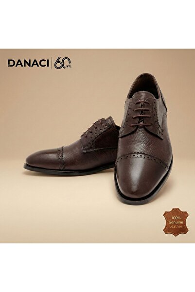 DANACI Erkek Koyu Kahve Brogue Detaylı Bağcıklı Klasik Hakiki Deri Ayakkabı