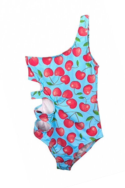 LOOK ME Cherry Figured Asymmetrical Cut-Out Girls' Swimsuit