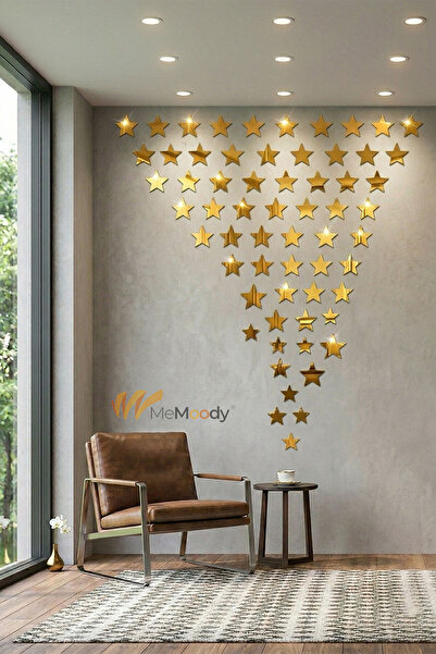 Memoody Dekoratif Yapışkanlı Yıldız Pleksi Ayna 5x5cm 20 Adet Gold