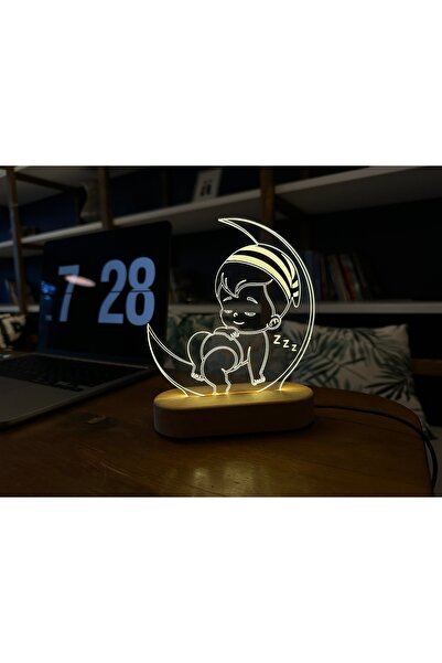 PETRADESIGN Kişiye Özel İsimli Çocuk Odası Ahşap Gece Lambası - USB Kablolu M...