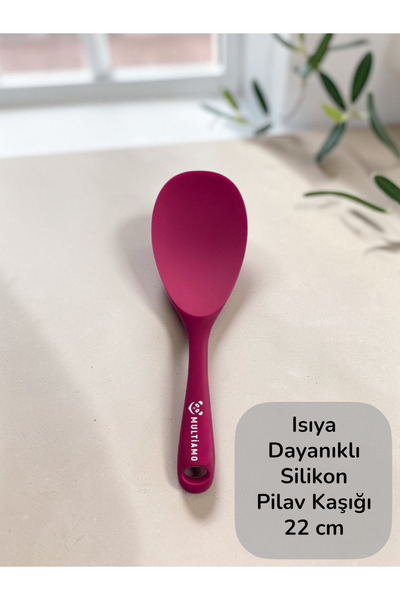 Multiamo Sert Uçlu Isıya Dayanıklı Yanmaz Yapışmaz Silikon Pilav Kaşığı 22 Cm