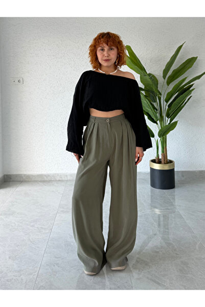 Bak'ap Παντελόνι Premium Trend Summer με πιέτες Palazzo με φαρδιά μπατζάκια