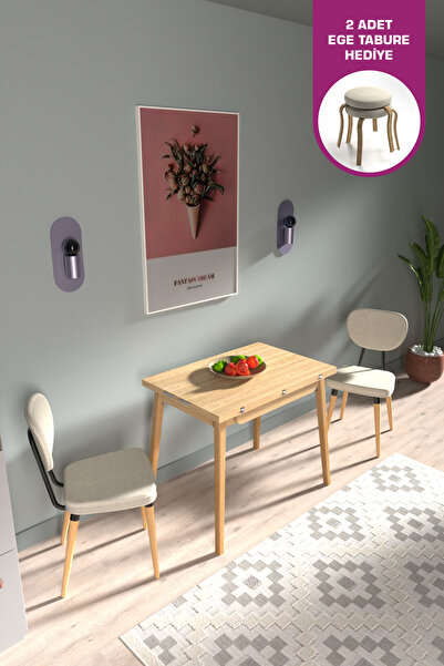 VİLİNZE Deniz Sandalye Avanos Ahşap MDF Mutfak Masası Takımı - 90x120 cm