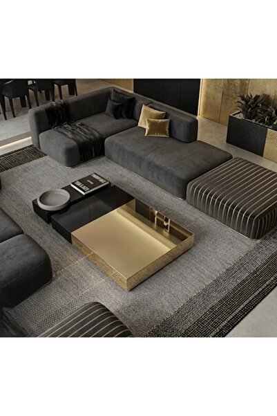 LUXURY VİLLA LUXURY GOLD AYNALI SIYAH CAMLI DEKORATIF ORTA SEHPA 100 × 180 YÜ...