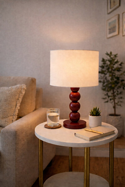 Natiorj 3 Top Model Krem Silindir Abajur Şapkalı Masa Lambası