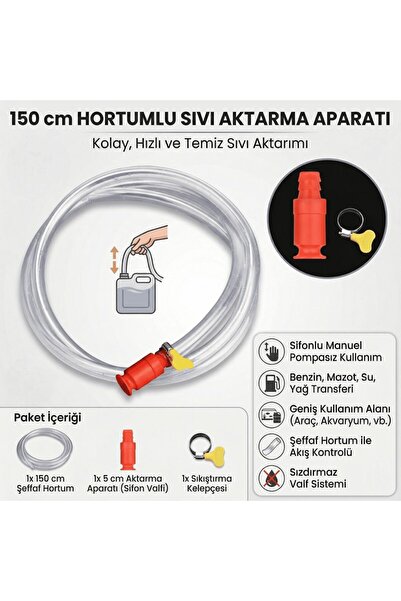 optana 150 cm Hortumlu Sıvı Aktarma Aparatı Mazot Benzin Su Yağ Aktarım Sifon...