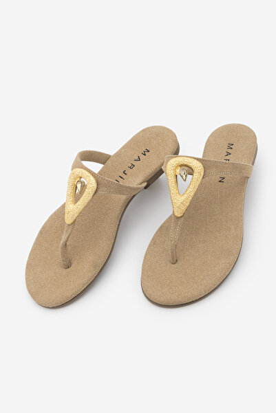 Marjin Women's Thin Strap Flip-Flops with Gold Metal Buckle and Stones, Casua...