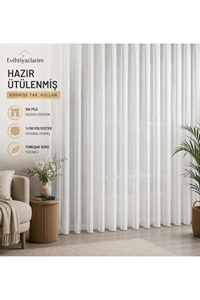 Tül Shop Ütü İstemez Titi-Bambu Model Tül Perde 1/3 Sık Pileli Kaliteli Tül Ö...