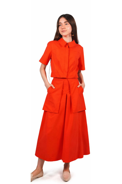 İrem Çocuk Giyim Girl's Crop Shirt with Pocket Bag and Wide Leg Capri Pants i...