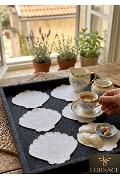 FORSACE 6 τεμάχια χαρτοπετσέτες για σουβέρ καφέ με κέντημα στρείδιας