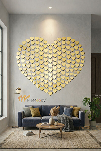 Memoody Dekoratif Yapışkanlı Kalp Pleksi Ayna 8x8cm 3 Adet Gold