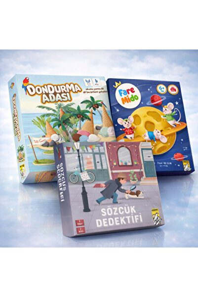 Mirket Yayınları Sözcük Deketifi Dondurma Adası Fare Mido 3 lü Kutu Oyun Seti...