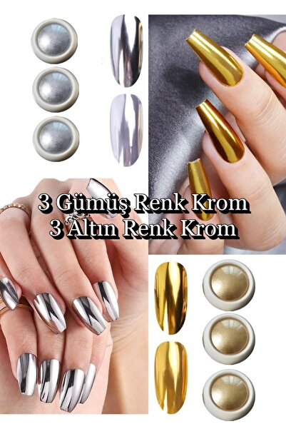 Easy Beauty 6 Adet Krom Tozu - Ayna Tozu - Gold ve Silver - Altın ve Gümüş Na...
