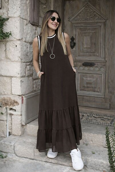 BUKETLİ Γυναικεία φούστα σιφόν ριμπ αμάνικο φόρεμα