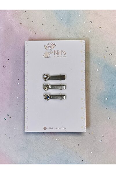 Nills Baby & Kids Taşlı Kalp Detaylı Çıtçıt Toka Çocuk Saç Tokası 3’lü