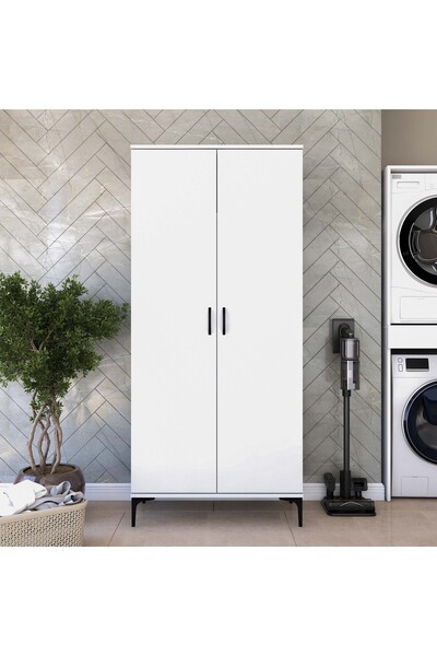 Rani Mobilya Rani KC103 Banyo Dolabı 2 Kapaklı 7 Raflı Çok Amaçlı Dolap Beyaz