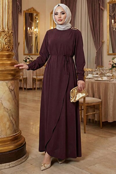 hafsamina Φόρεμα Τεσεττούρ με Λεπτομέρεια Κούμπωμα και Δέσιμο σε Μεγάλο Μέγεθ...