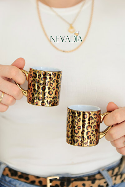 NevaDia Leopar Desenli 2Li Türk Kahvesi Fincanı, Özel Gün Hediyelik porselen ...