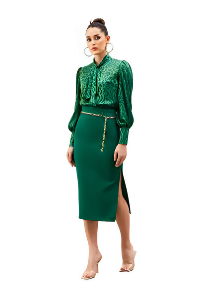 SATEEN LİFE Μίντι φούστα με αλυσίδα πράσινη