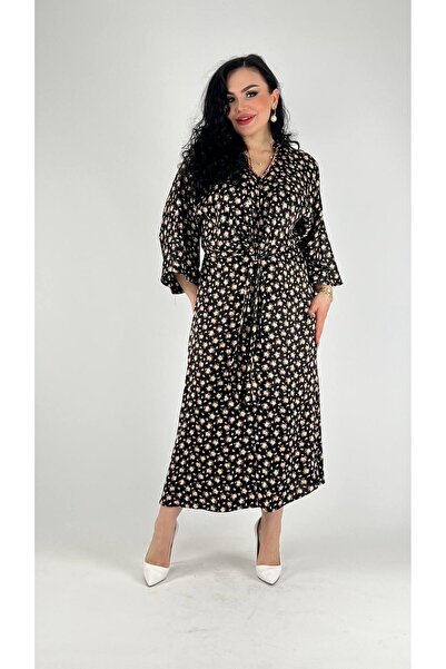 mardi exclusive Women's Plus Size Floral Patterned Collar Embroidered Dress B...