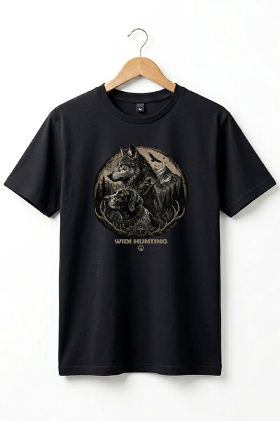 WİDİ Μπλουζάκι με θέμα το Hunting Kurt και το Hunting Dog, 100% βαμβακερό, κα...