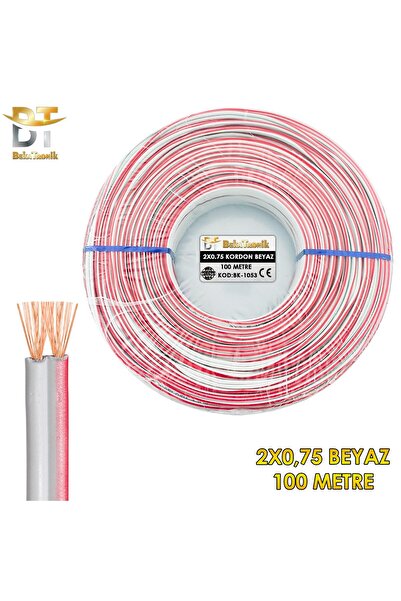 BekaTronik 2x0.75 Elektrik Hoparlör Kordon Kablosu 100 Metre Beyaz