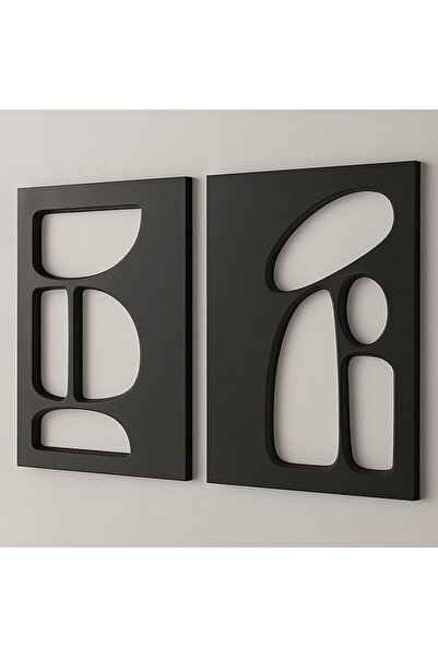 OEM Set de 2 decorațiuni de perete Re-Bloom, MDF, negru, 50 x 70 cm