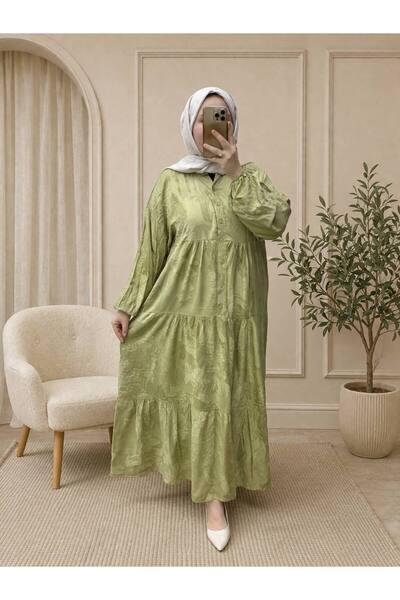 İLGEN FASHİON Jacquard Viscose Fabric, Hijab Dress, Buttoned, Loose Fit, Casu...