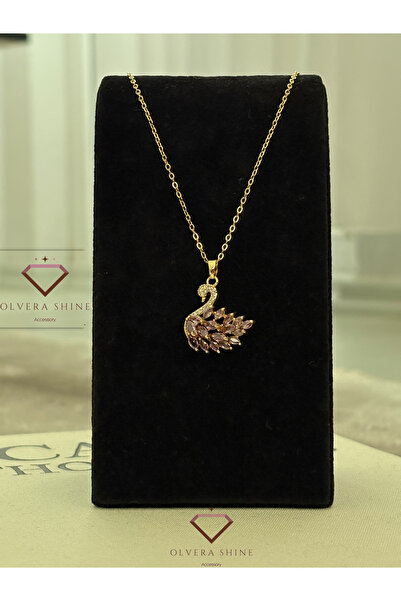 olvera shine 316L Çelik Mor Kuğulu Swan Kolye Gold