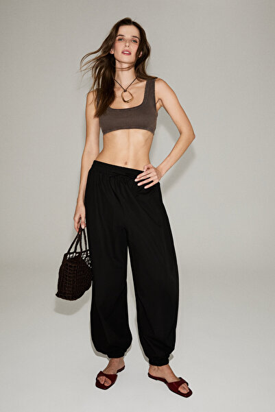 GRIMELANGE Clarens Women's Poplin Fabric 100% Cotton Shalwar Black Trousers w...